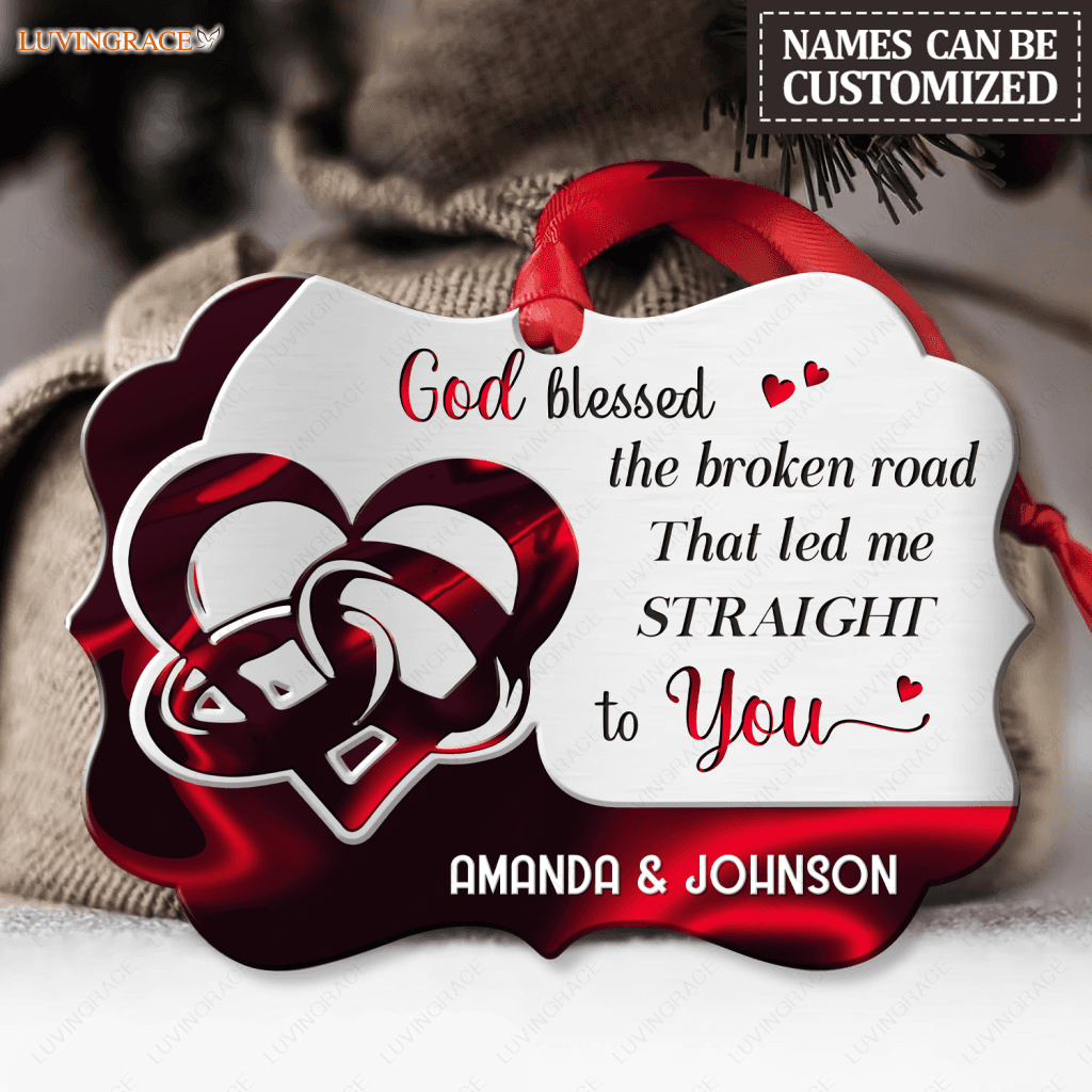 Personalized Red Couple Rings God Blessed Ornament