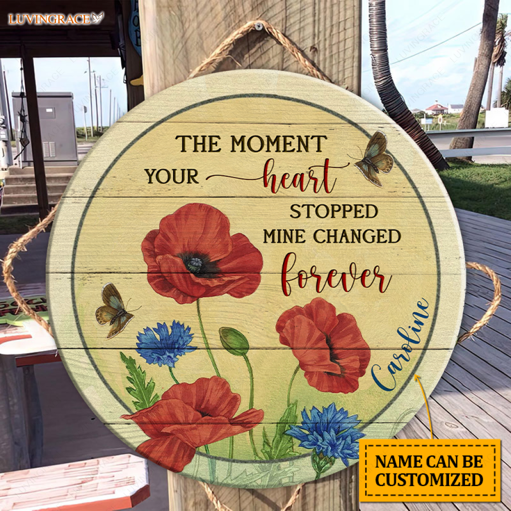 Personalized Red Flowers Mine Changed Wood Circle Sign