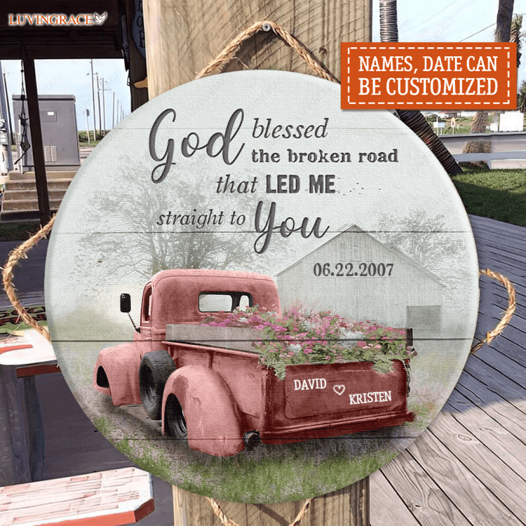 Personalized Red Truck God Blessed Wood Circle Sign Tumbler