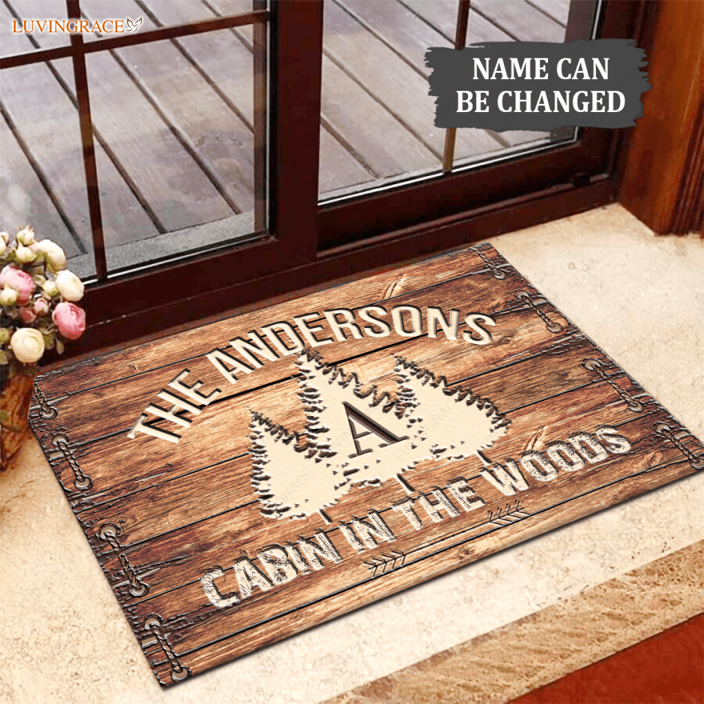 Personalized Rustic Country Family Name Cabin In The Woods Doormat