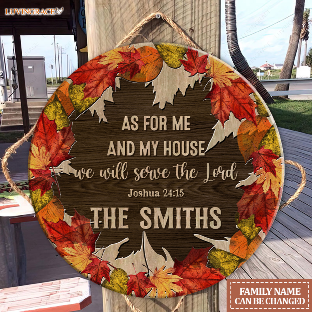 Personalized Serve The Lord Autumn Circle Sign Wood