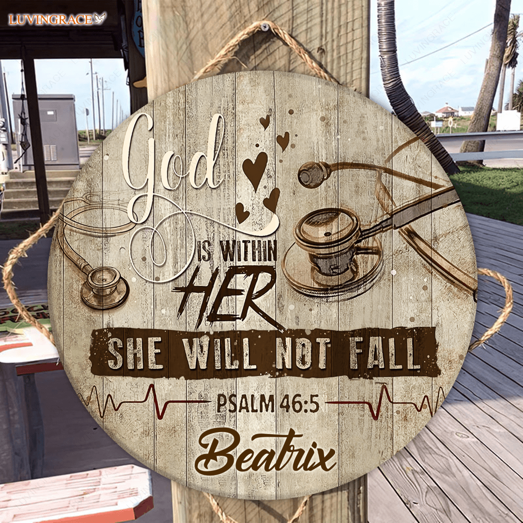 Personalized She Will Not Fall Wood Circle Sign