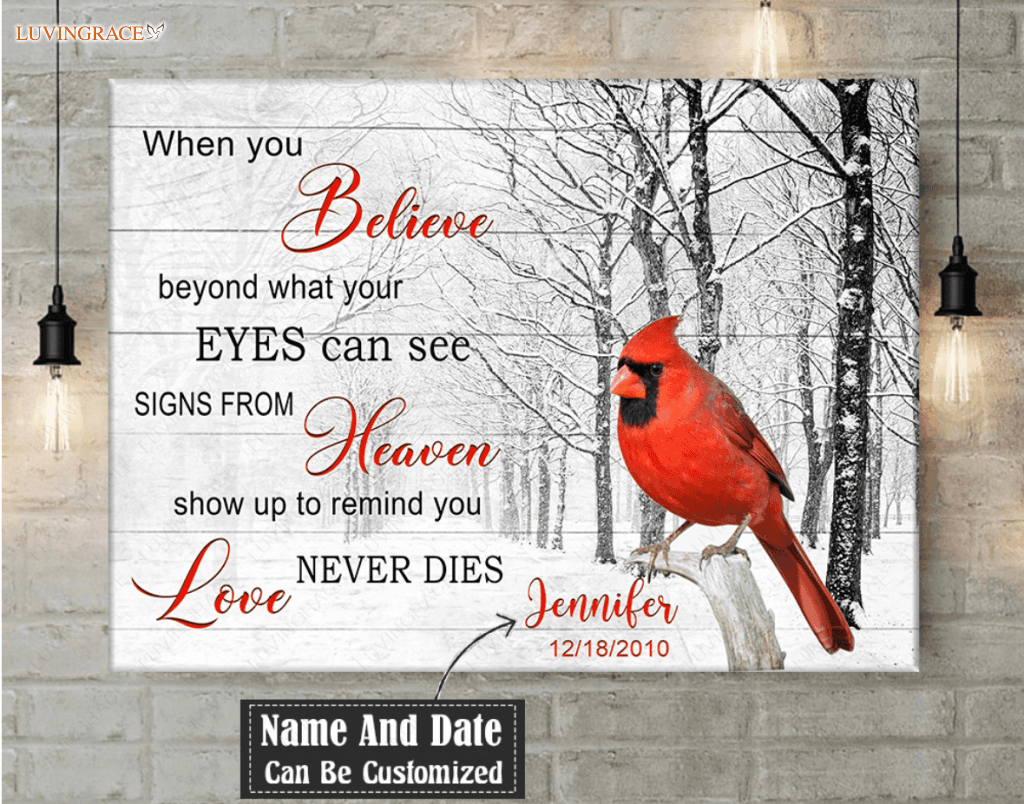 Personalized Snow White Believe Cardinals Wall Art Canvas