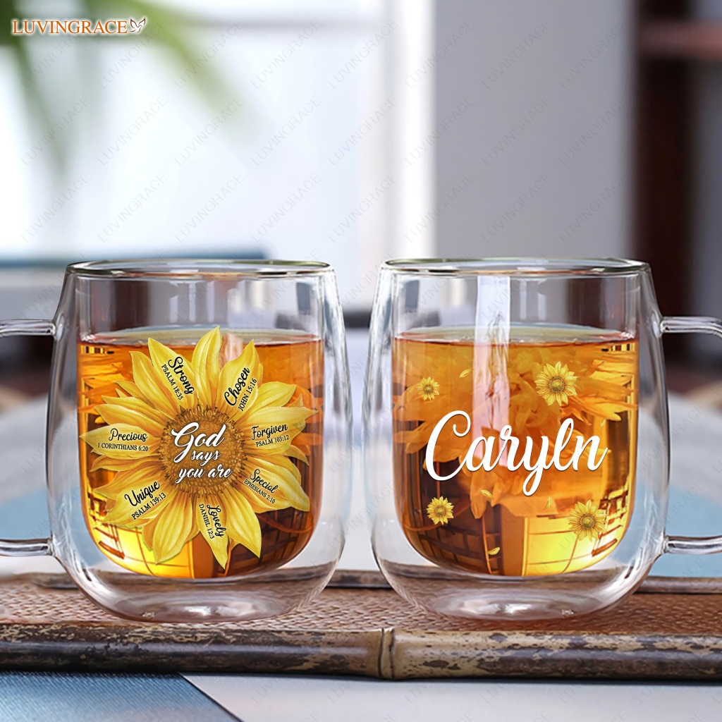 Personalized Sun Flower God Says You Are Doubled-Wall Glass Mug