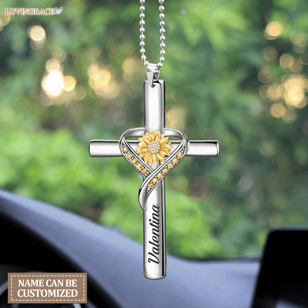 Personalized Sunflower Cross Jewelry Ornament