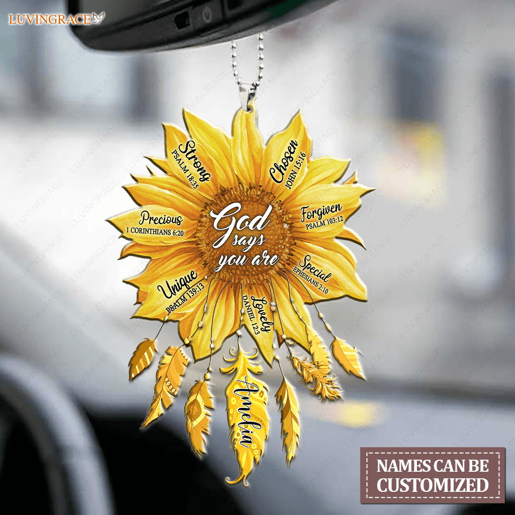 Personalized Sunflower Feather God Says You Are Ornament