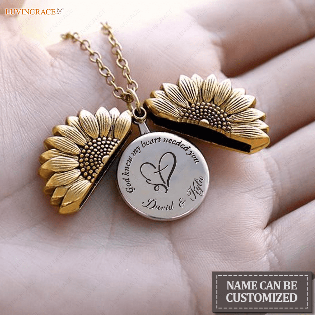 Personalized Sunflower Necklace God Knew My Heart Needed You