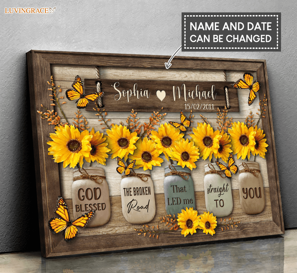Personalized Sunflower Vintage Jars God Blessed Wall Art