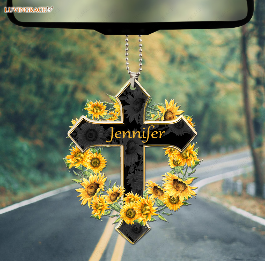 Personalized Sunflower Wreath Cross Ornament