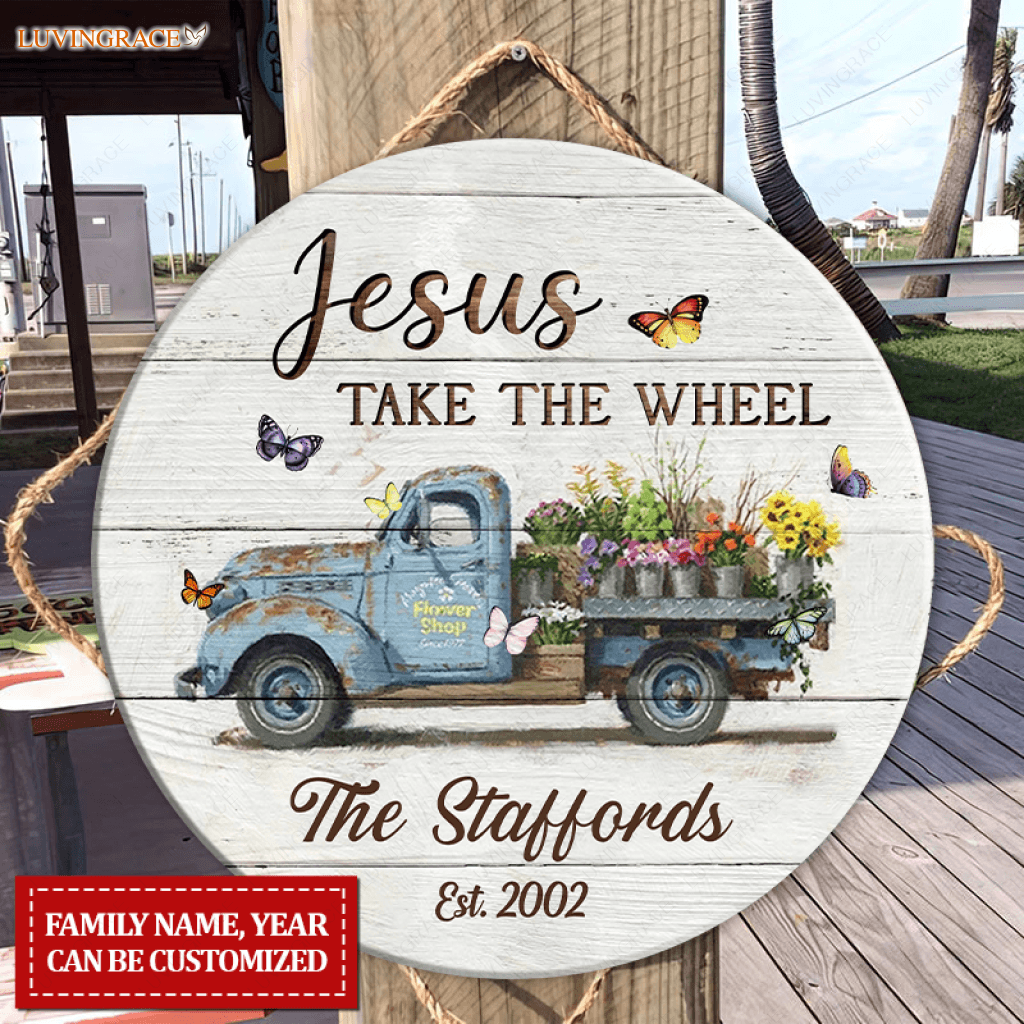 Personalized Take The Wheel Wood Circle Sign