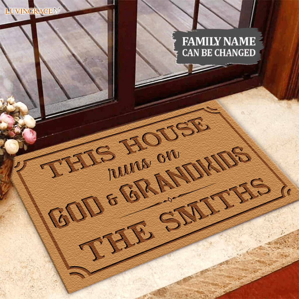 Personalized This House Runs On God And Grandkids Doormat