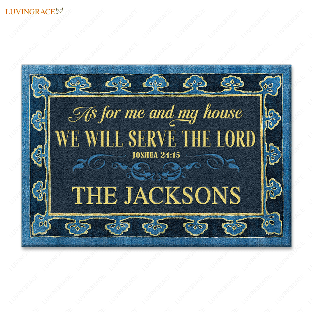 Personalized Tree Border Serve The Lord Family Home Doormat