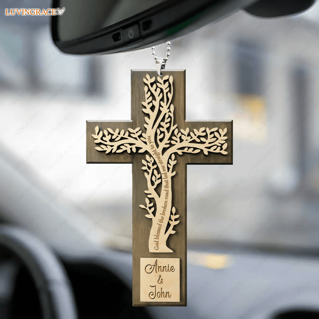 Personalized Tree Cross Blessed The Broken Road Ornament