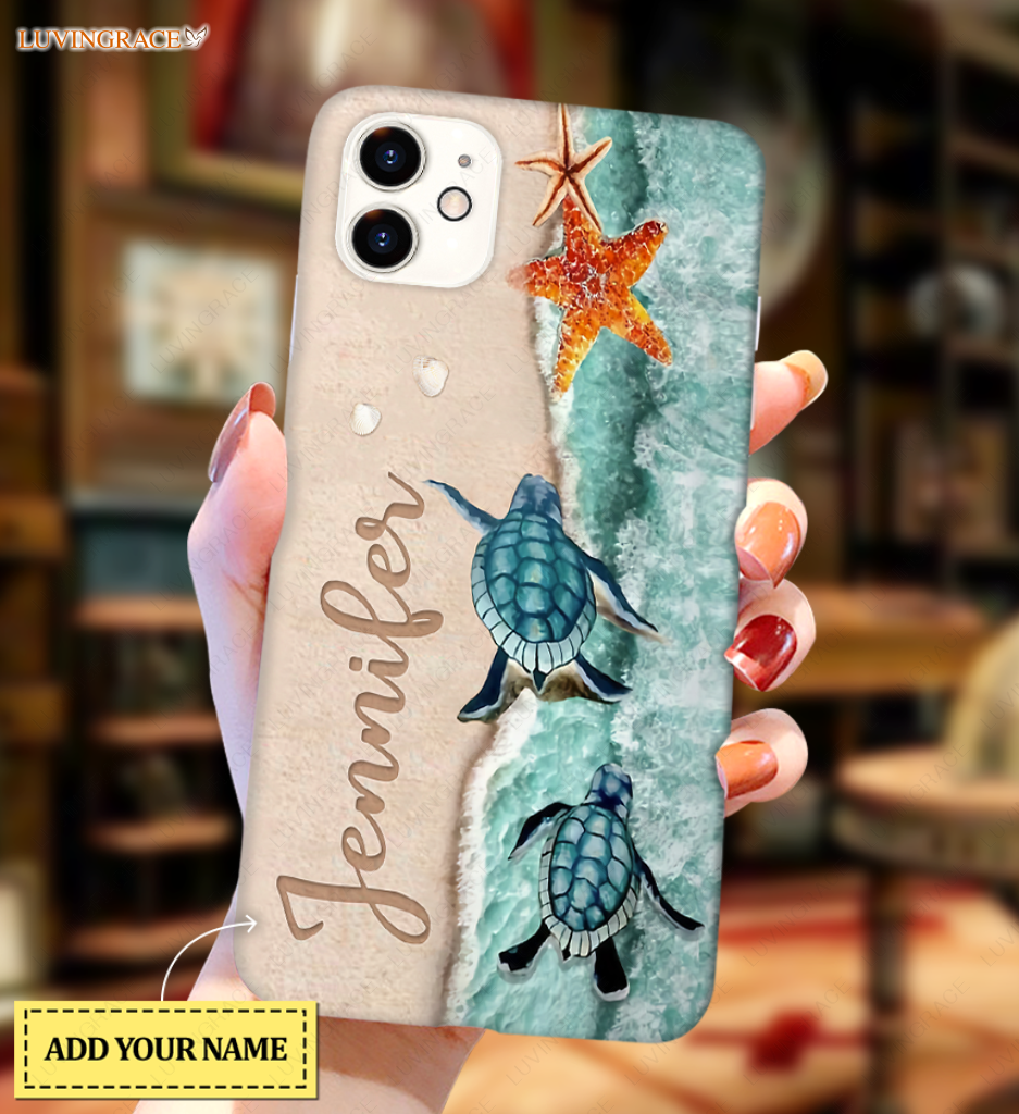 Personalized Turtle On The Beach Be Still Phone Case