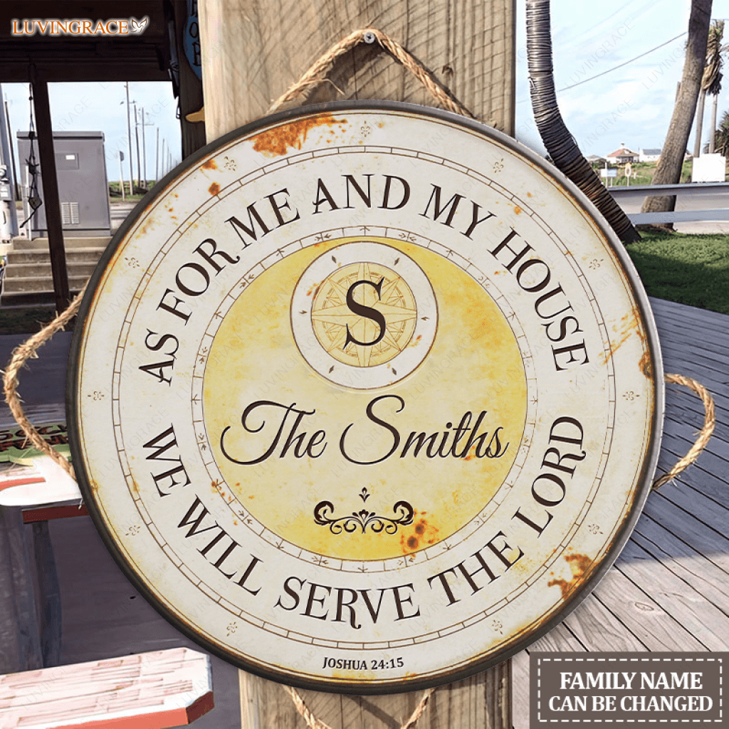 Personalized Vintage Round Serve The Lord Circle Sign Wood
