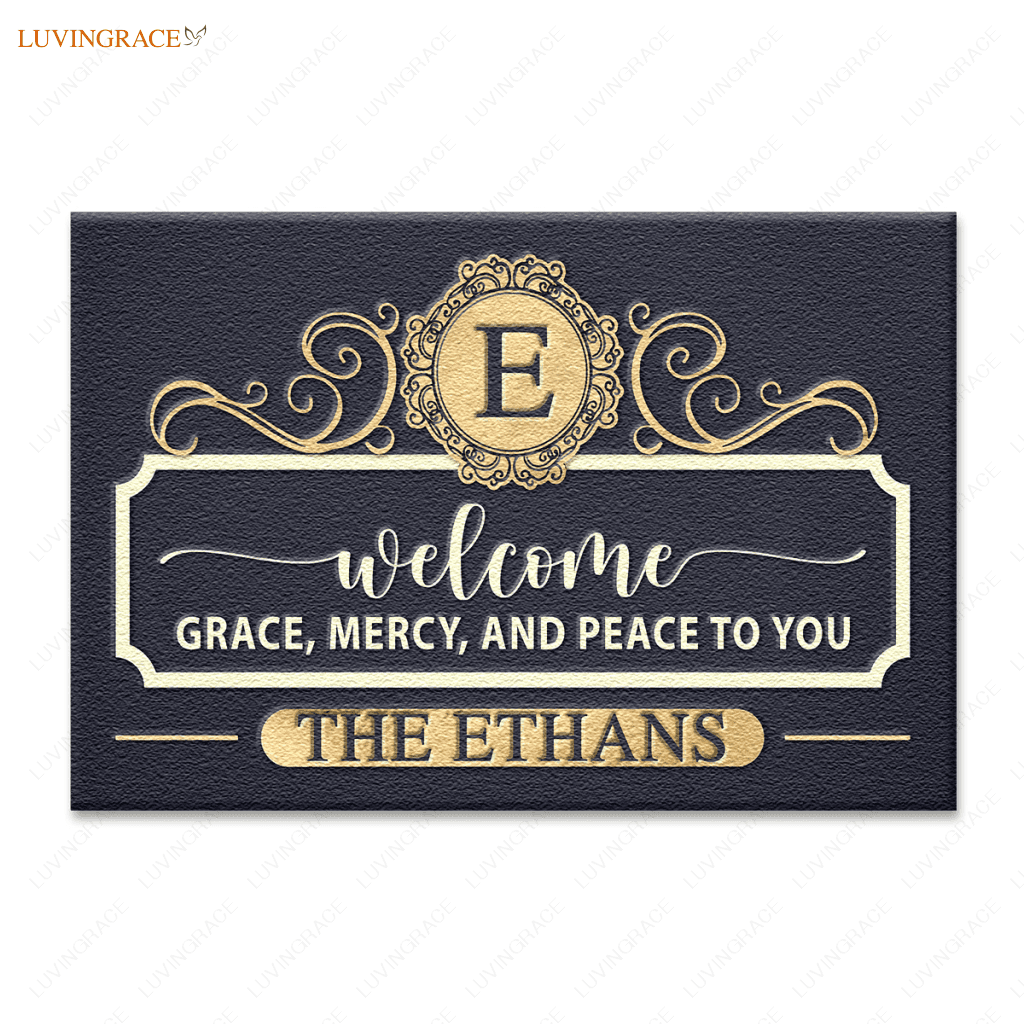 Personalized Welcome Grace Mercy And Peace Elegant Family Home Doormat