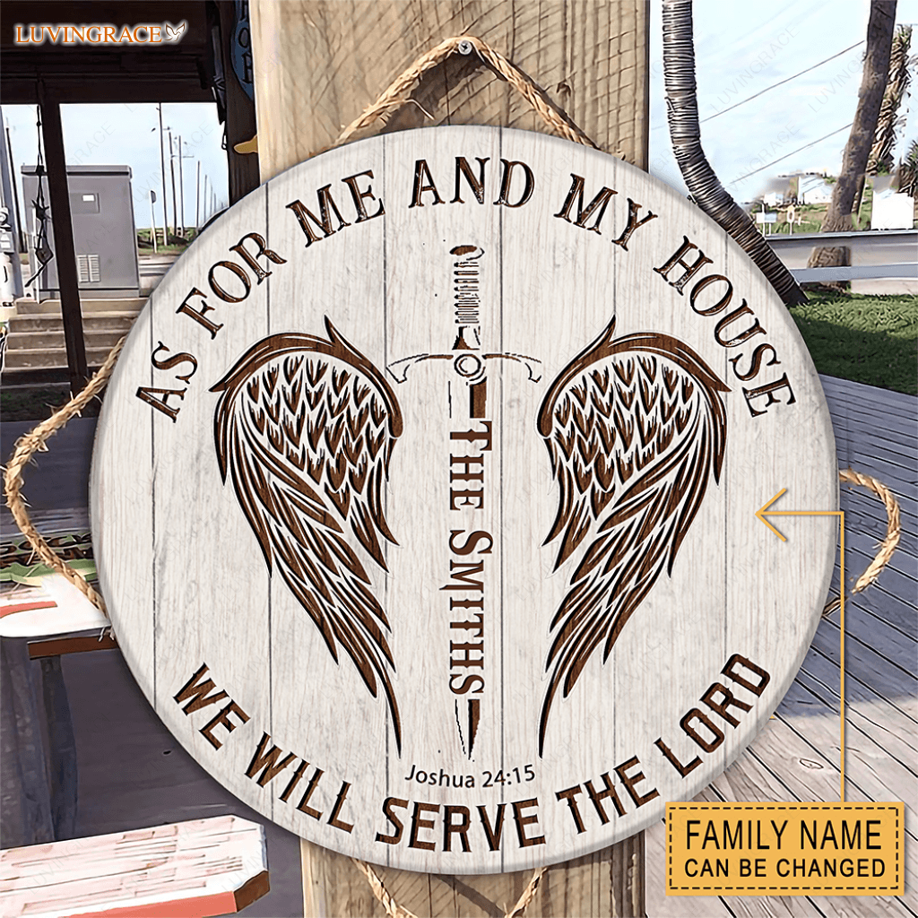 Personalized Wings And Sword Serve The Lord Wood Circle Sign Wood