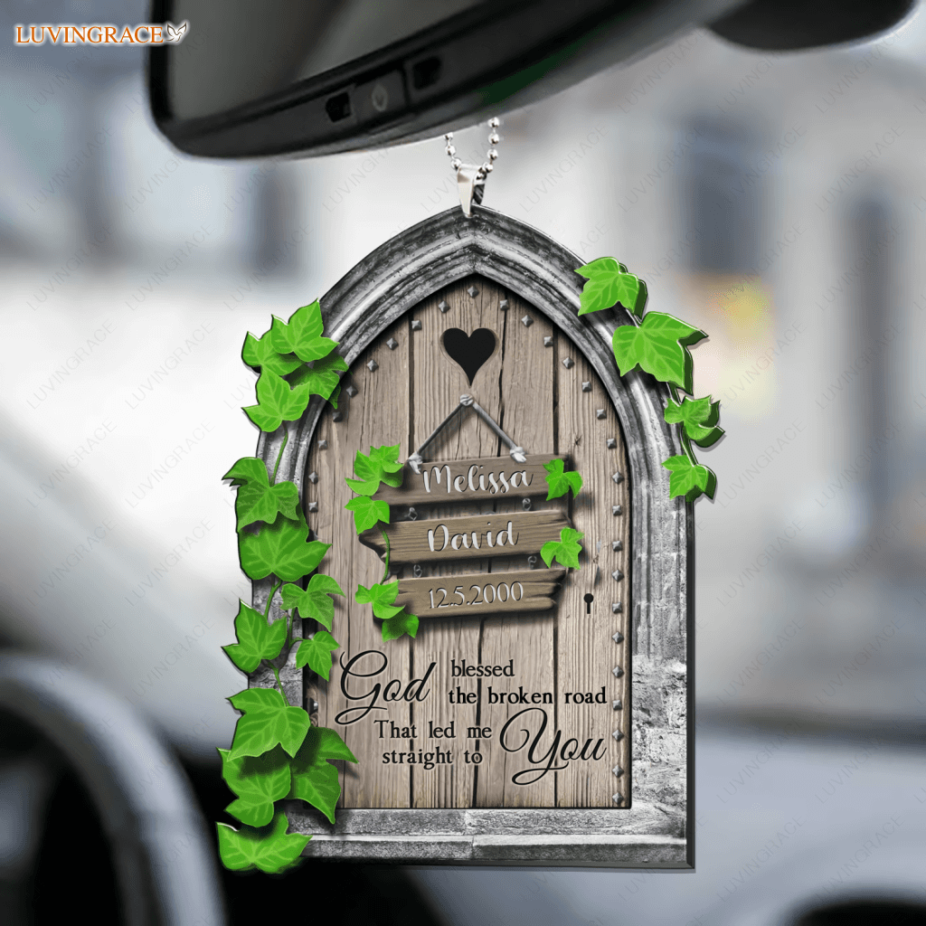 Personalized Wooden Door Blessed The Broken Road Ornament