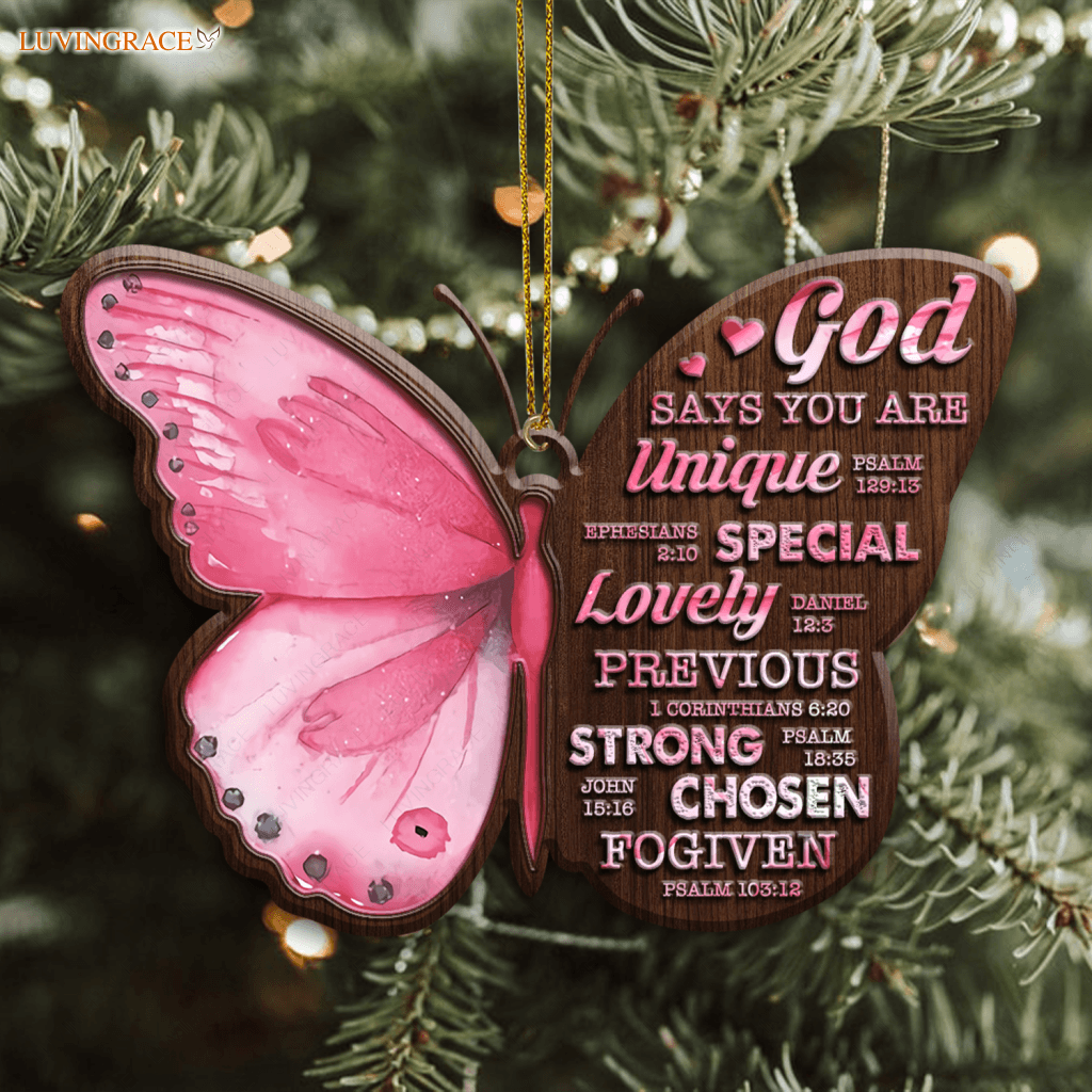 Pink Butterfly God Say You Are Wood Engraved Ornaments Wooden Ornament