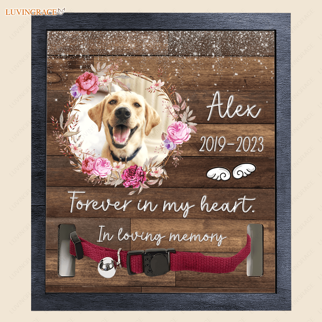 Pink Floral On Wood Forever In My Heart - Personalized Custom Pet Memorial Sign Acrylic Table Plaque