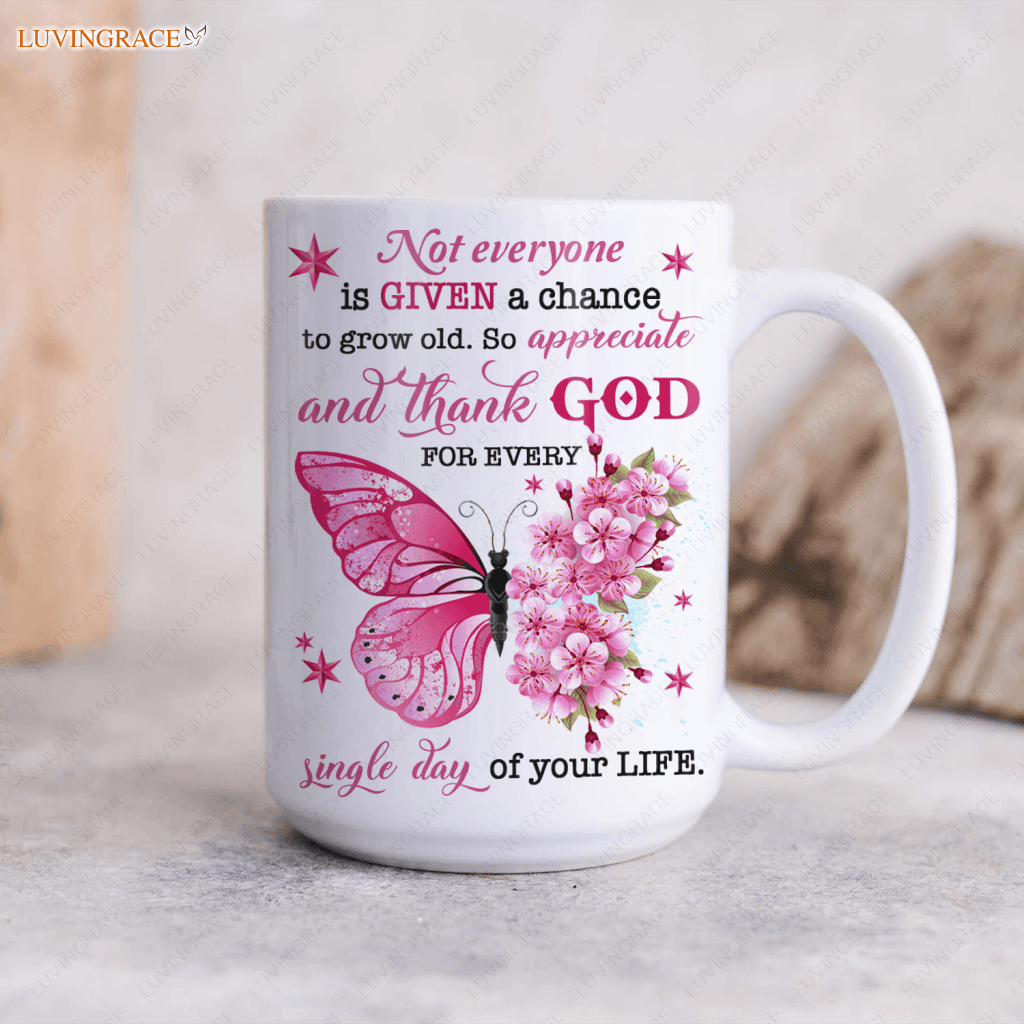 Pink Flower Butterfly Thank God Mug Ceramic