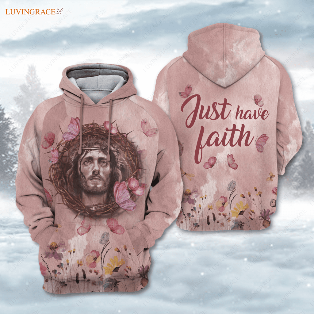 Pink Jesus Butterfly Crown Of Thorns Just Have Faith Hoodie / S