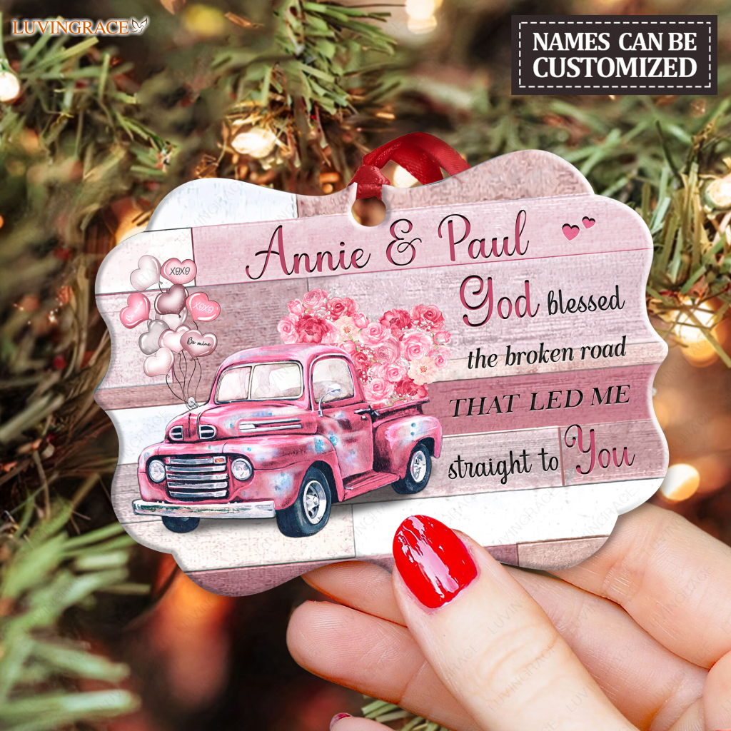 Pink Love Truck God Blessed Personalized Ornament