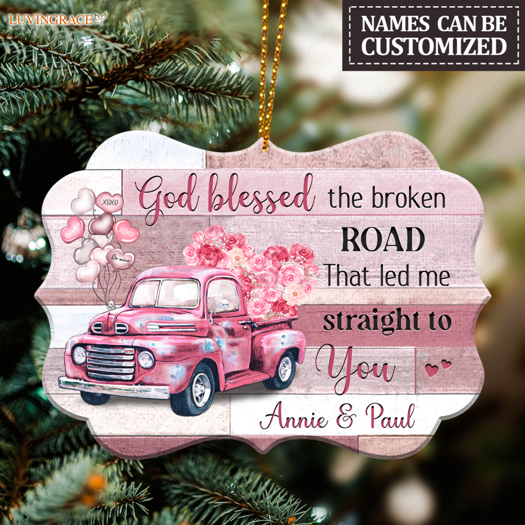 Pink Retro Love Truck God Blessed Personalized Ornament