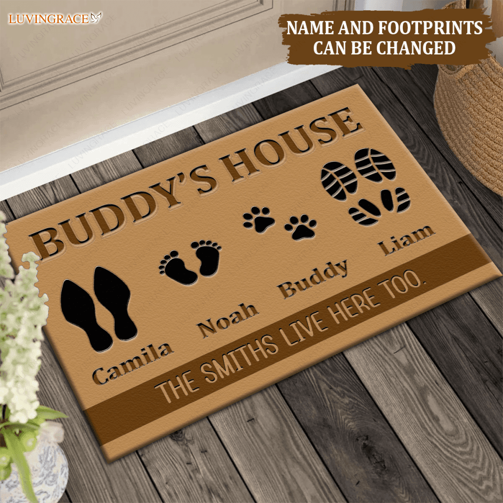 Premium Elegant Custom Footprint Family & Pet Name Brown Doormat
