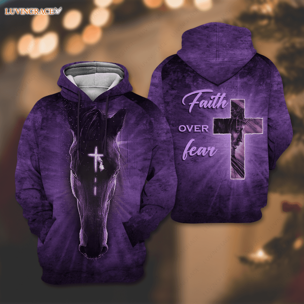 Purple Cross Horse Faith Over Fear Hoodie / S