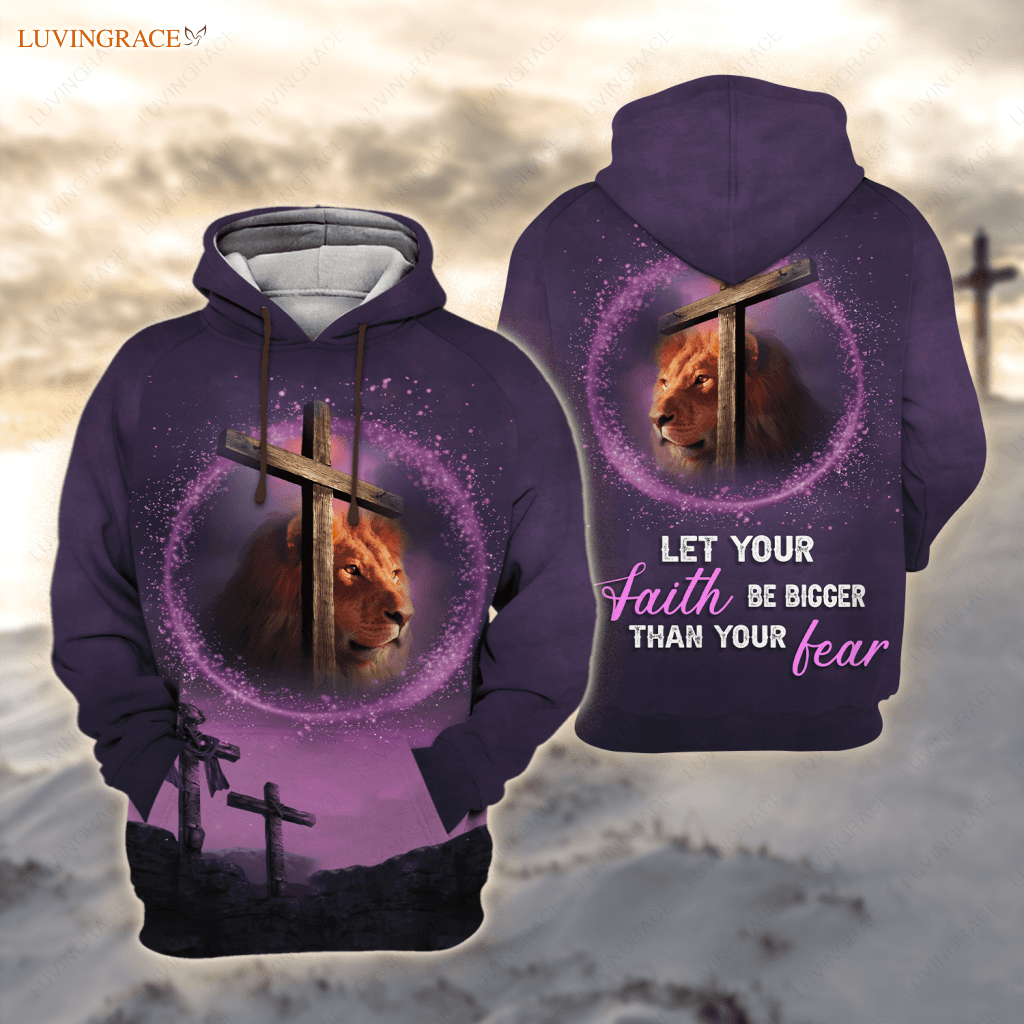 Purple Cross Lion Let Your Faith Be Bigger Than Fear Hoodie / S
