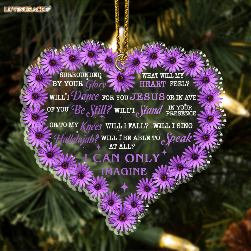 Purple Daisy Heart Shaped Surrounded By Your Glory Transparent Ornament