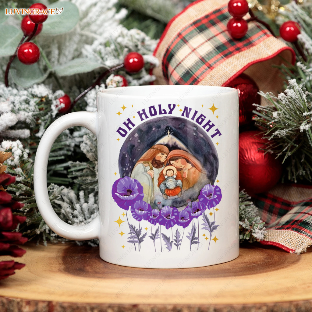 Purple Flower Christmas Oh Holy Night Mug Ceramic