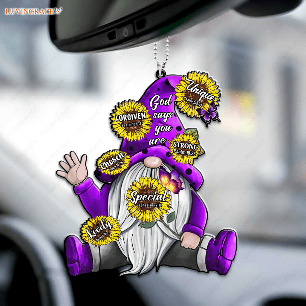 Purple Gnome With Sunflowers God Says You Are Ornament