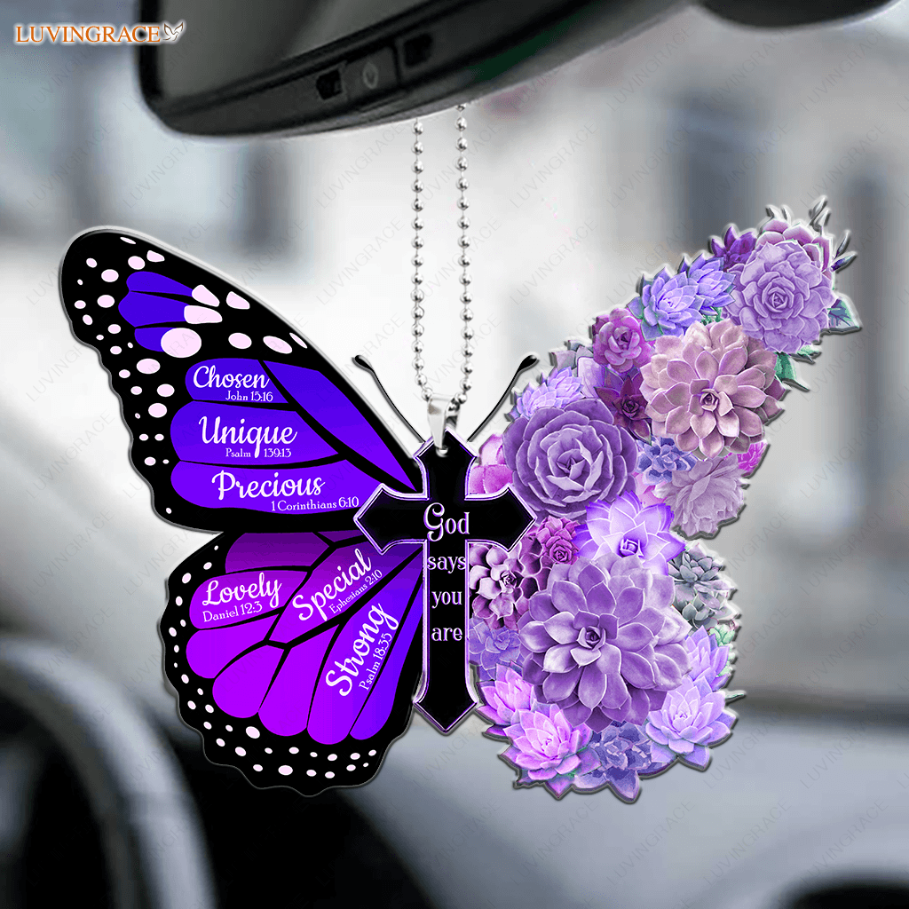 Purple God Says You Are Succulent Butterfly Ornament