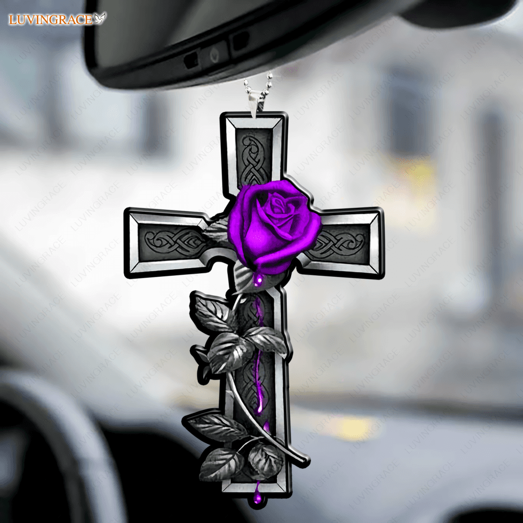 Purple Rose Cross Ornament