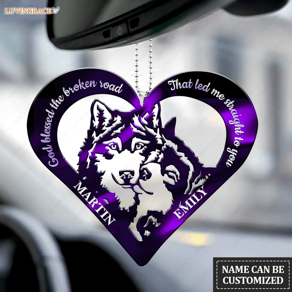 Purple Wolf Heart God Blessed Personalized Ornament