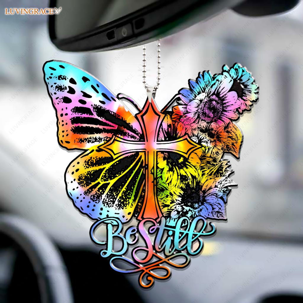 Rainbow Butterfly Be Still Ornament