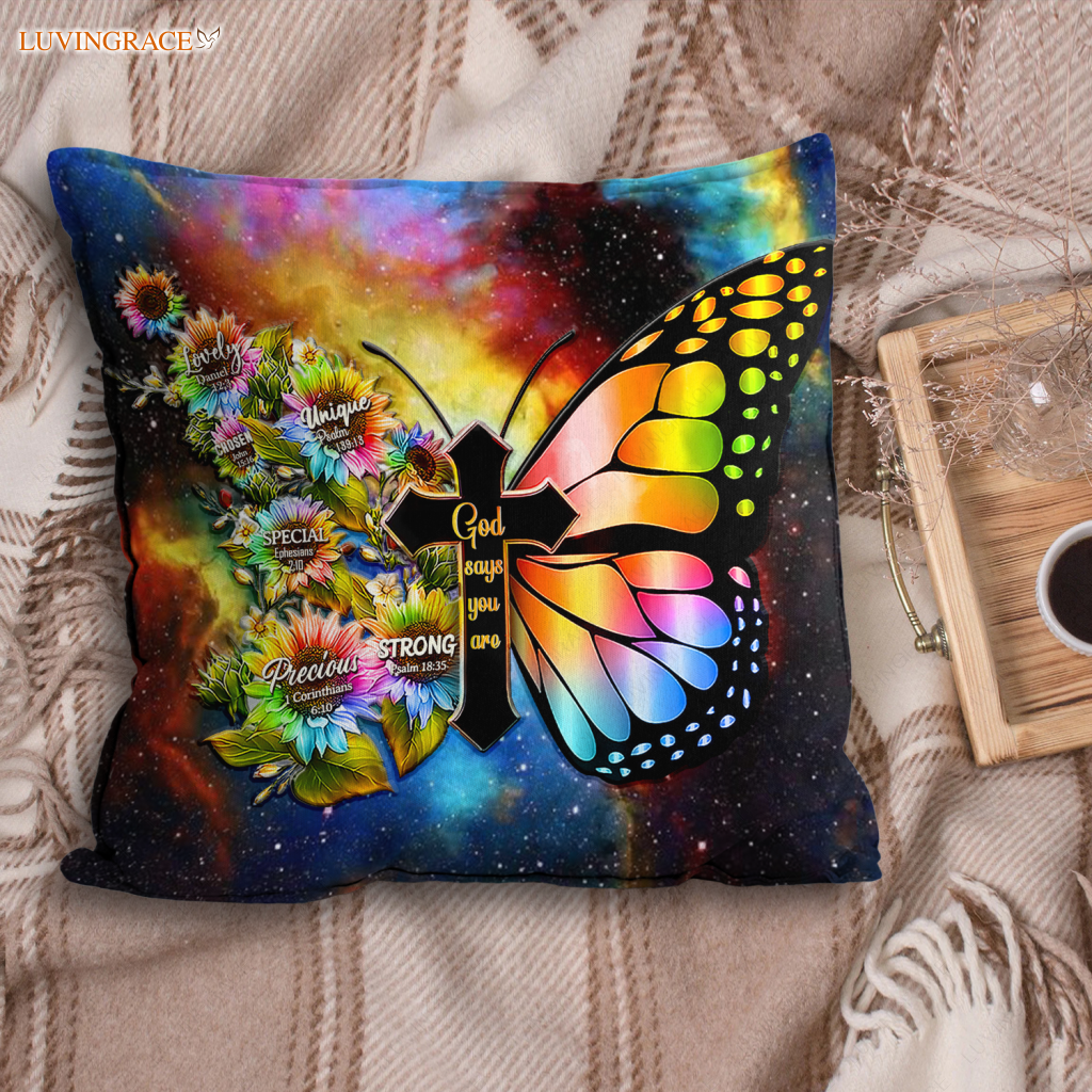 Rainbow Butterfly Cross God Says You Are Pillow LuvinGrace Store
