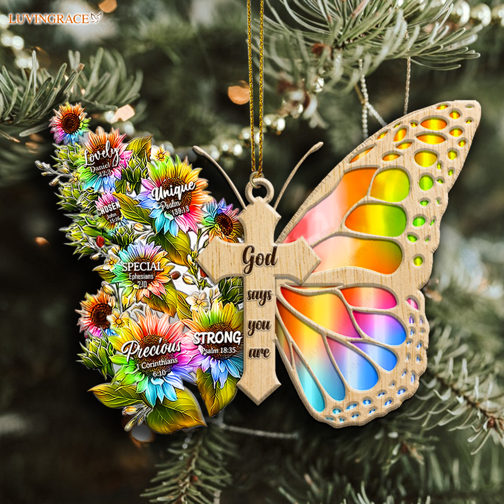 Personalized Rainbow Butterfly Christmas Ornament