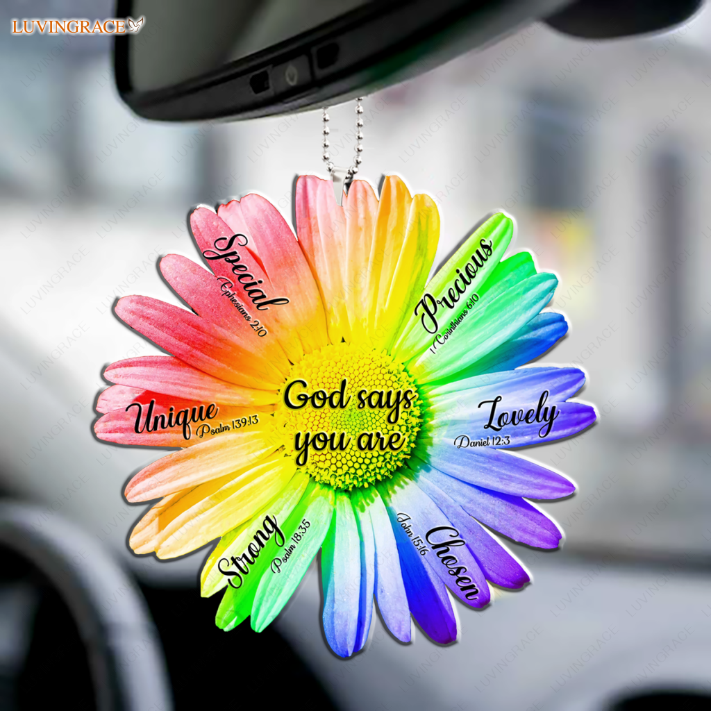 Rainbow Daisy God Says You Are Ornament