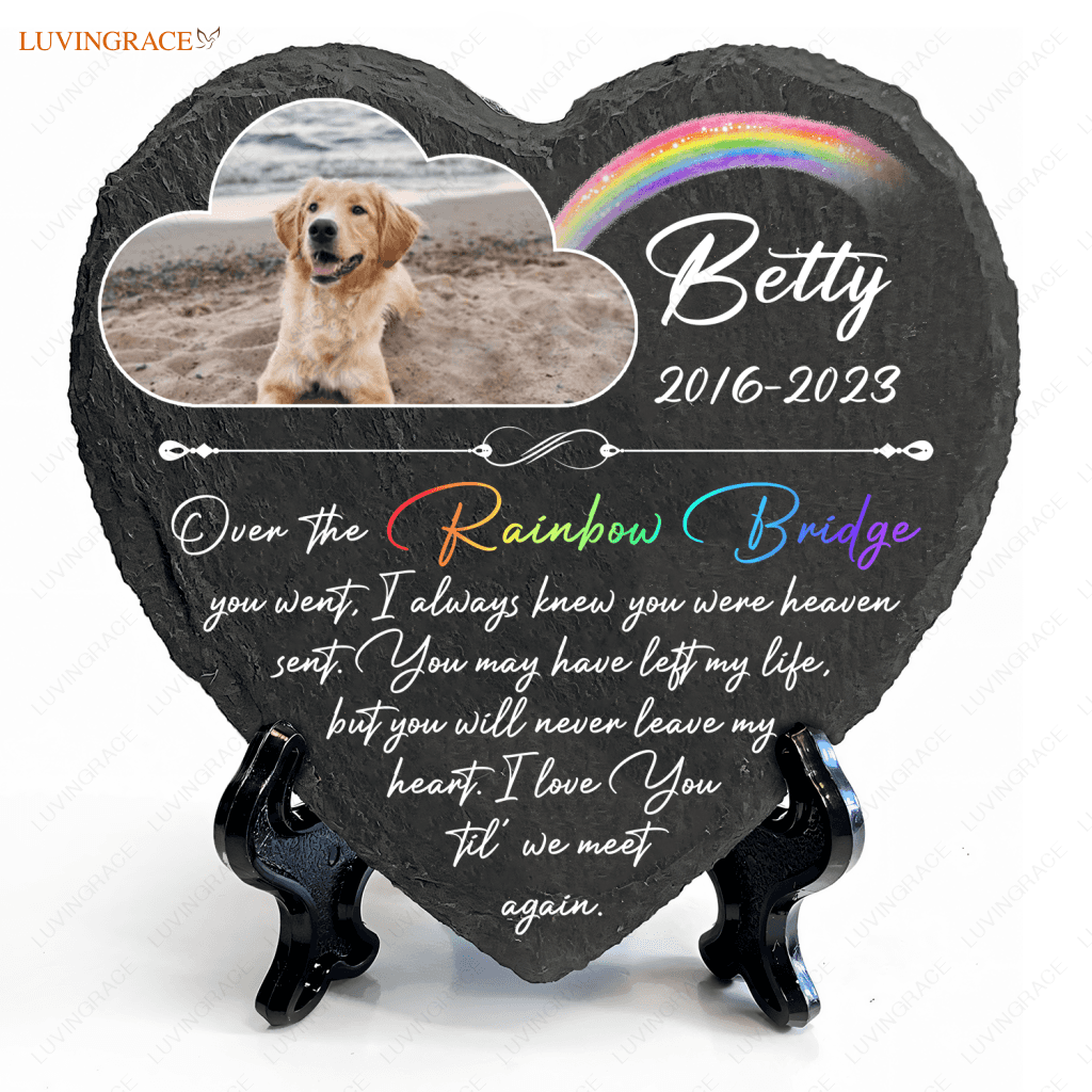 Rainbow Dog Photo Until We Meet Again Custom Memorial Stone Pet Gifts - Personalized Tomstone