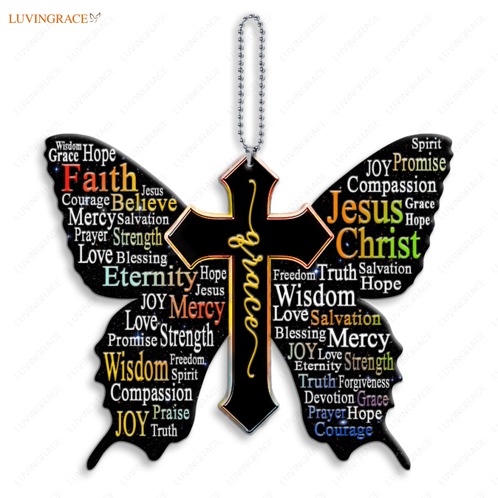 Rainbow Grace Butterfly Jesus Cross Ornament