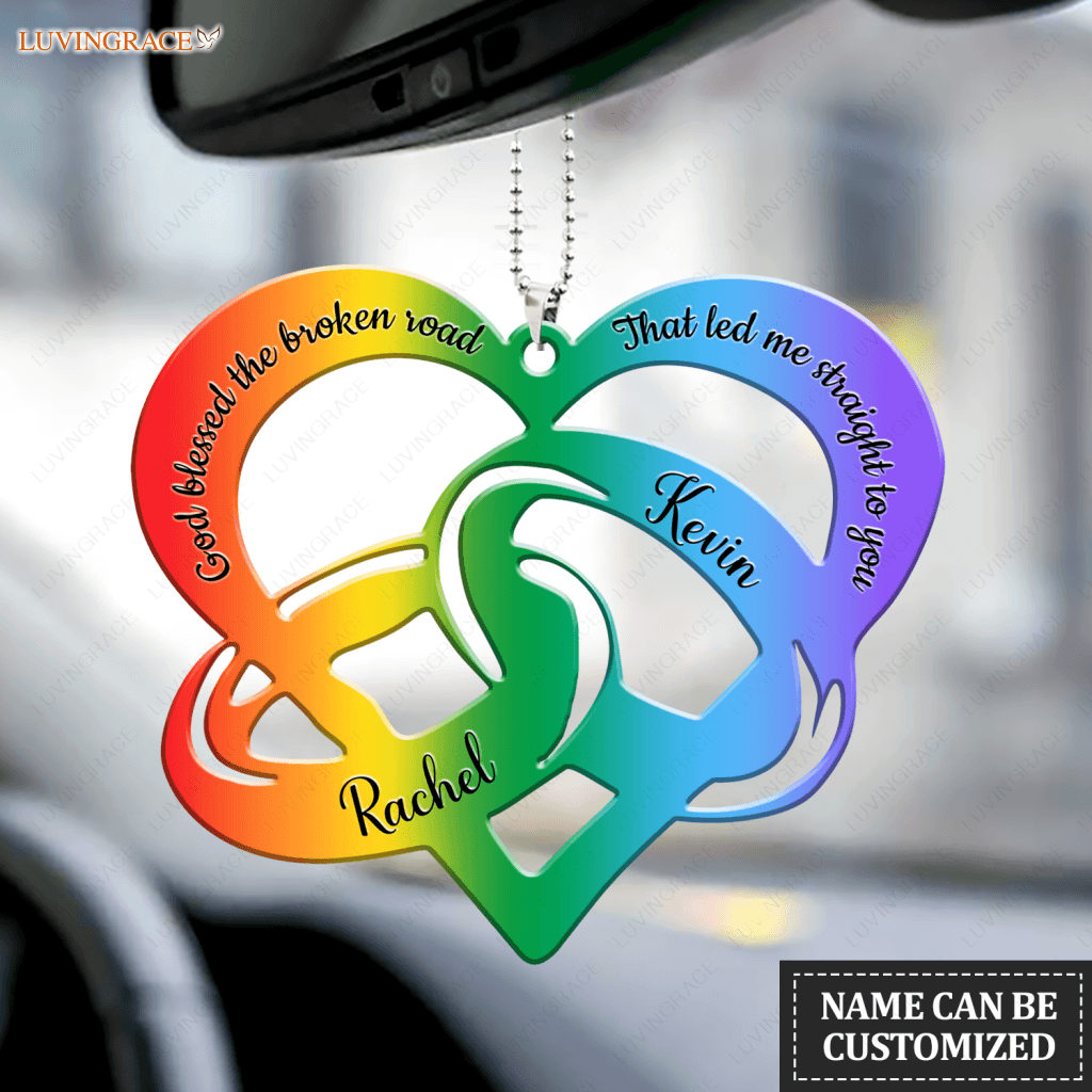 Rainbow Pride Couple Rings God Blessed Personalized Ornament