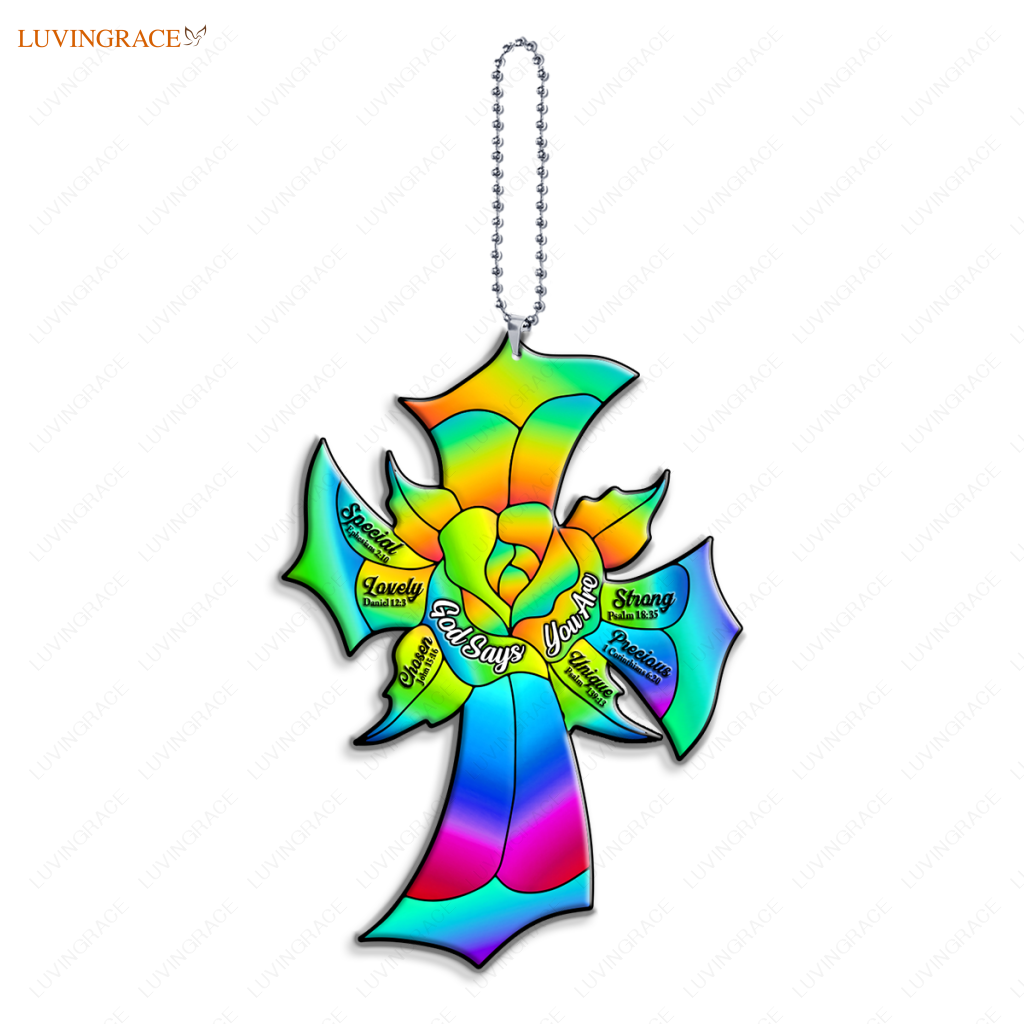 Rainbow Rose Cross God Says You Are Ornament