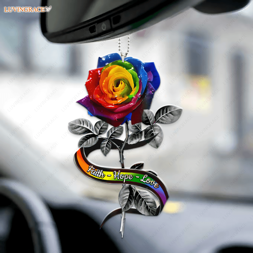 Rainbow Rose Faith Hope Love Ornament