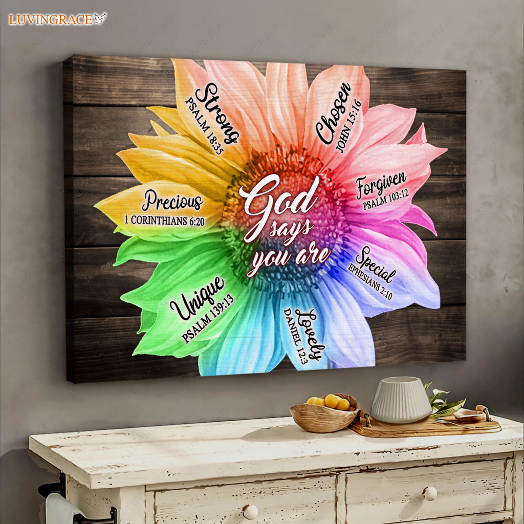 Rainbow Sunflower God Says You Are Canvas Wall Art