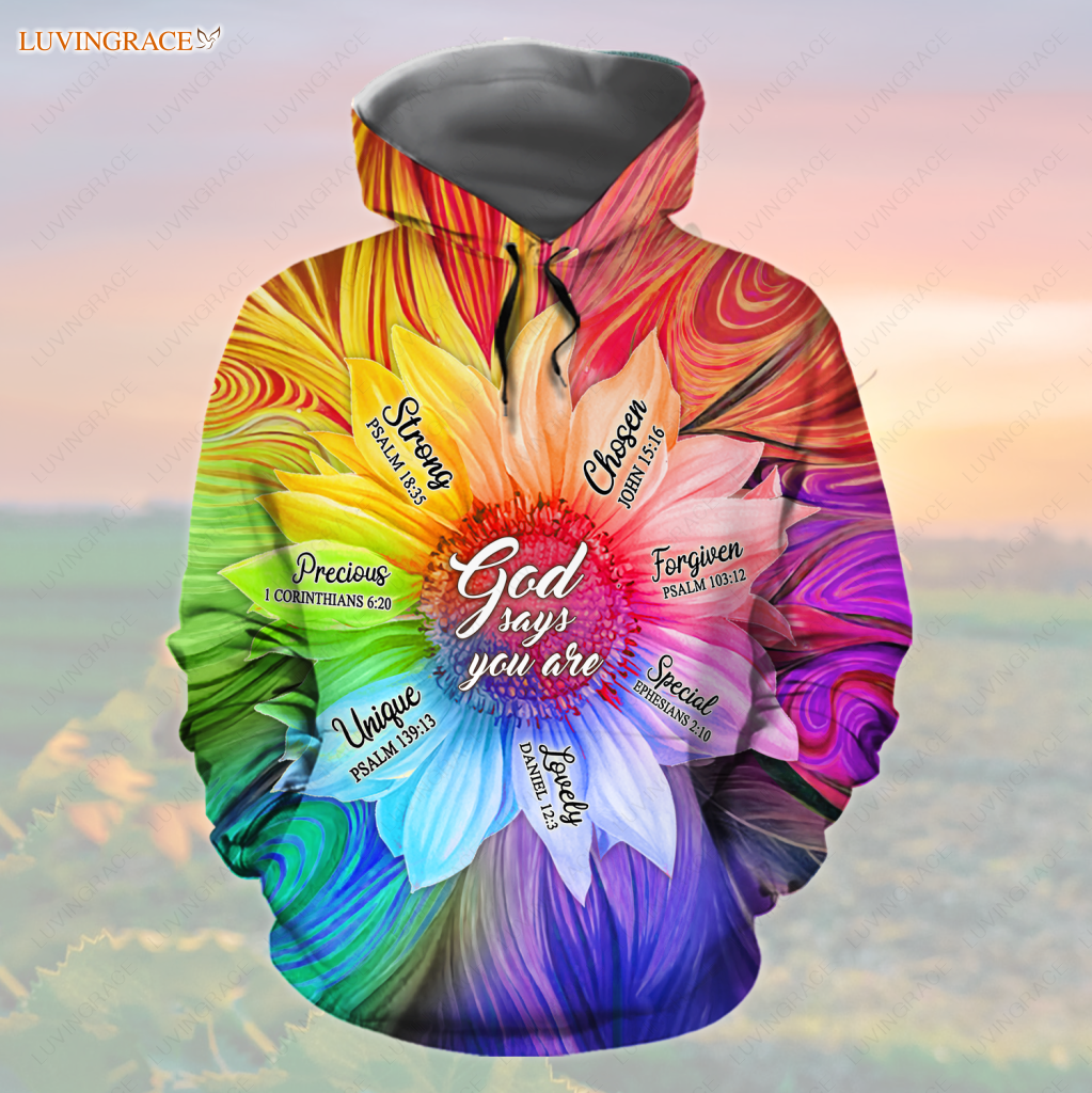 Rainbow Sunflower God Says You Are Hoodie / S