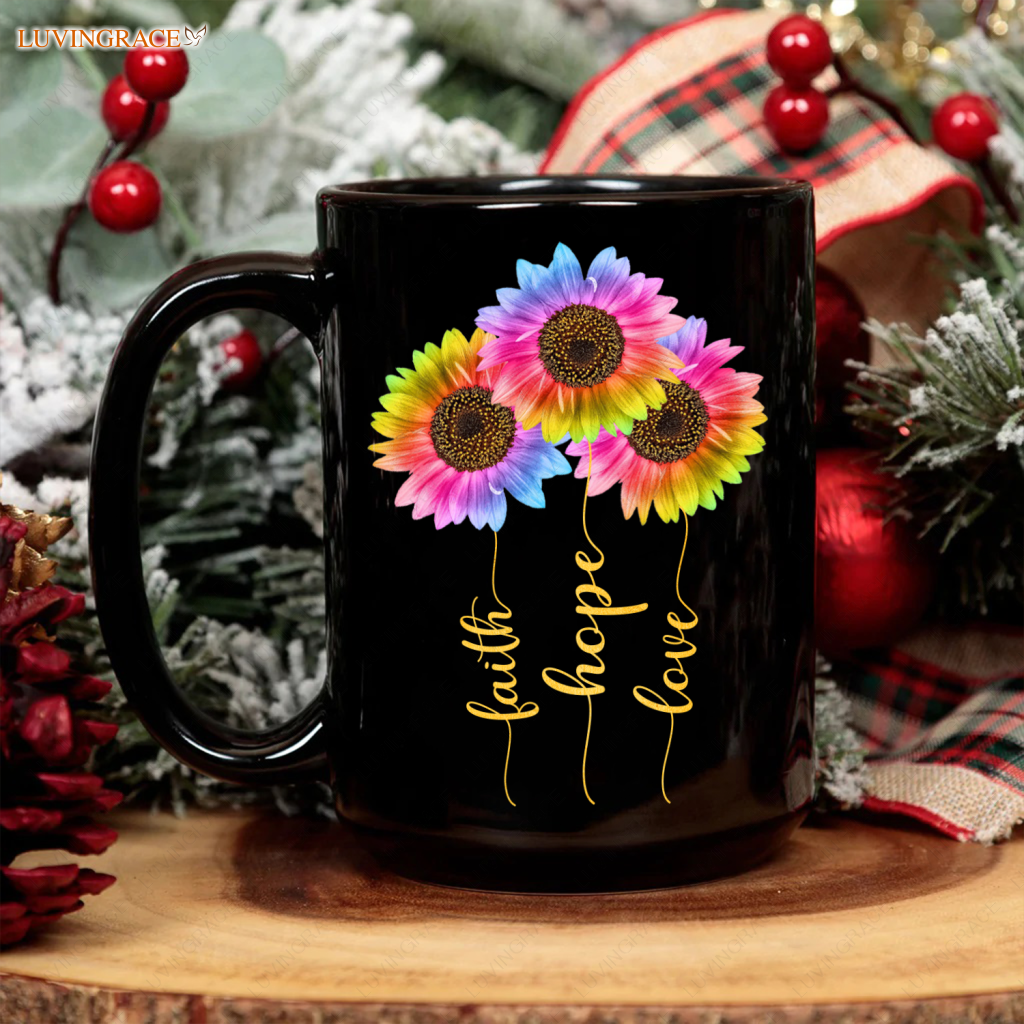 Rainbow Sunlower Faith Hope Love Mug Ceramic