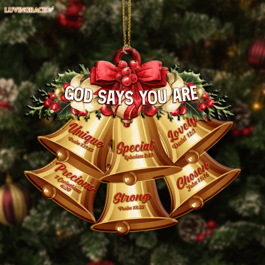 Red Christmas Flower Golden Bells God Says You Are Ornament